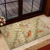 Beige Palaka Hawaiian And Japanese Rubber Doormat Sakura Lei With Koi Fish - Polynesian Pride