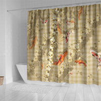 Beige Palaka Hawaiian And Japanese Shower Curtain Sakura Lei With Koi Fish - Polynesian Pride