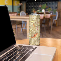 Beige Palaka Hawaiian And Japanese Skinny Tumbler Sakura Lei With Koi Fish - Polynesian Pride