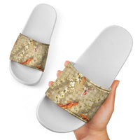 Beige Palaka Hawaiian And Japanese Slide Sandals Sakura Lei With Koi Fish - Polynesian Pride
