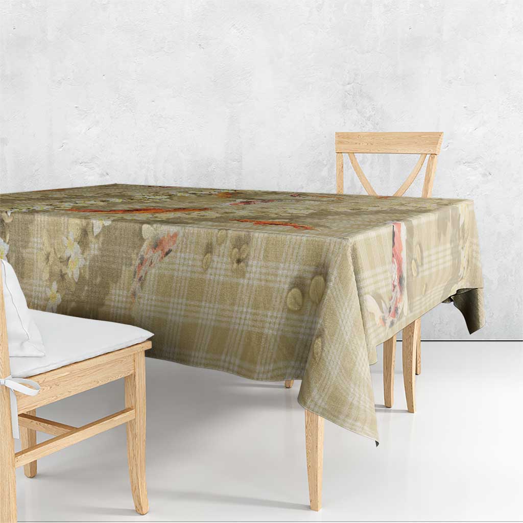 Beige Palaka Hawaiian And Japanese Tablecloth Sakura Lei With Koi Fish - Polynesian Pride