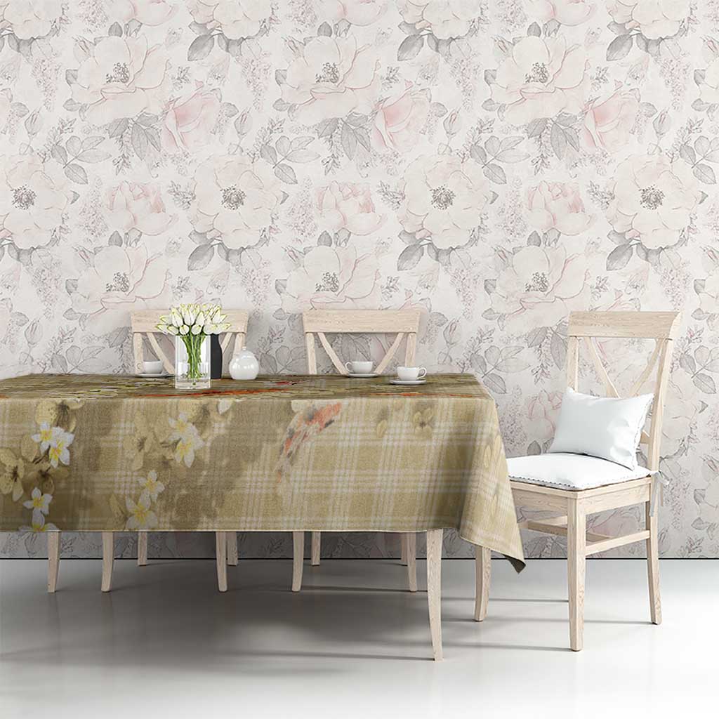 Beige Palaka Hawaiian And Japanese Tablecloth Sakura Lei With Koi Fish - Polynesian Pride