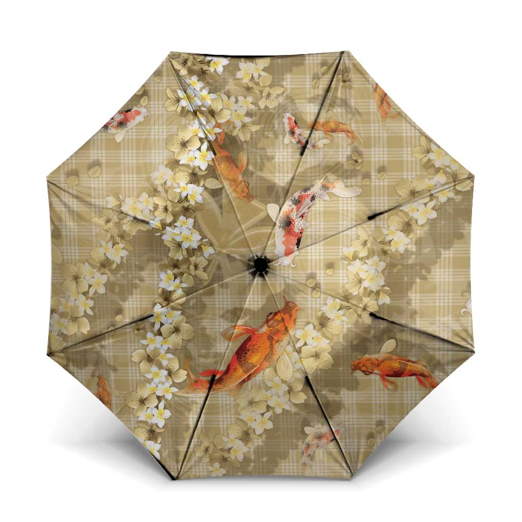 Beige Palaka Hawaiian And Japanese Umbrella Sakura Lei With Koi Fish - Polynesian Pride