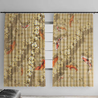 Beige Palaka Hawaiian And Japanese Window Curtain Sakura Lei With Koi Fish - Polynesian Pride
