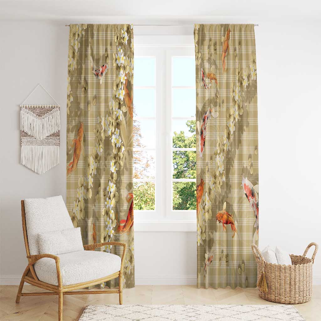 Beige Palaka Hawaiian And Japanese Window Curtain Sakura Lei With Koi Fish - Polynesian Pride