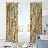 Beige Palaka Hawaiian And Japanese Window Curtain Sakura Lei With Koi Fish - Polynesian Pride
