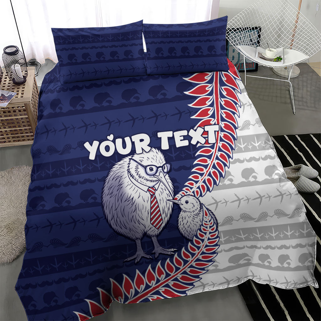 Personalised New Zealand Father's Day Bedding Set Daddy Kiwi Bird Silver Ferns