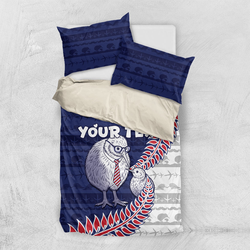 Personalised New Zealand Father's Day Bedding Set Daddy Kiwi Bird Silver Ferns