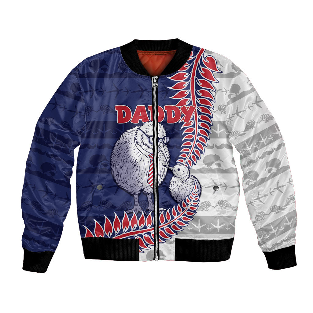 Personalised New Zealand Father's Day Bomber Jacket Daddy Kiwi Bird Silver Ferns