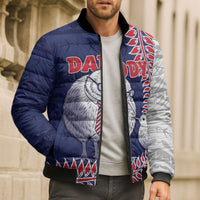 Personalised New Zealand Father's Day Bomber Puffer Jacket Daddy Kiwi Bird Silver Ferns