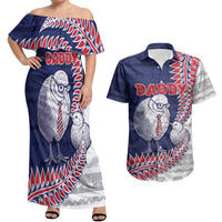 Personalised New Zealand Father's Day Couples Matching Off Shoulder Maxi Dress and Hawaiian Shirt Daddy Kiwi Bird Silver Ferns