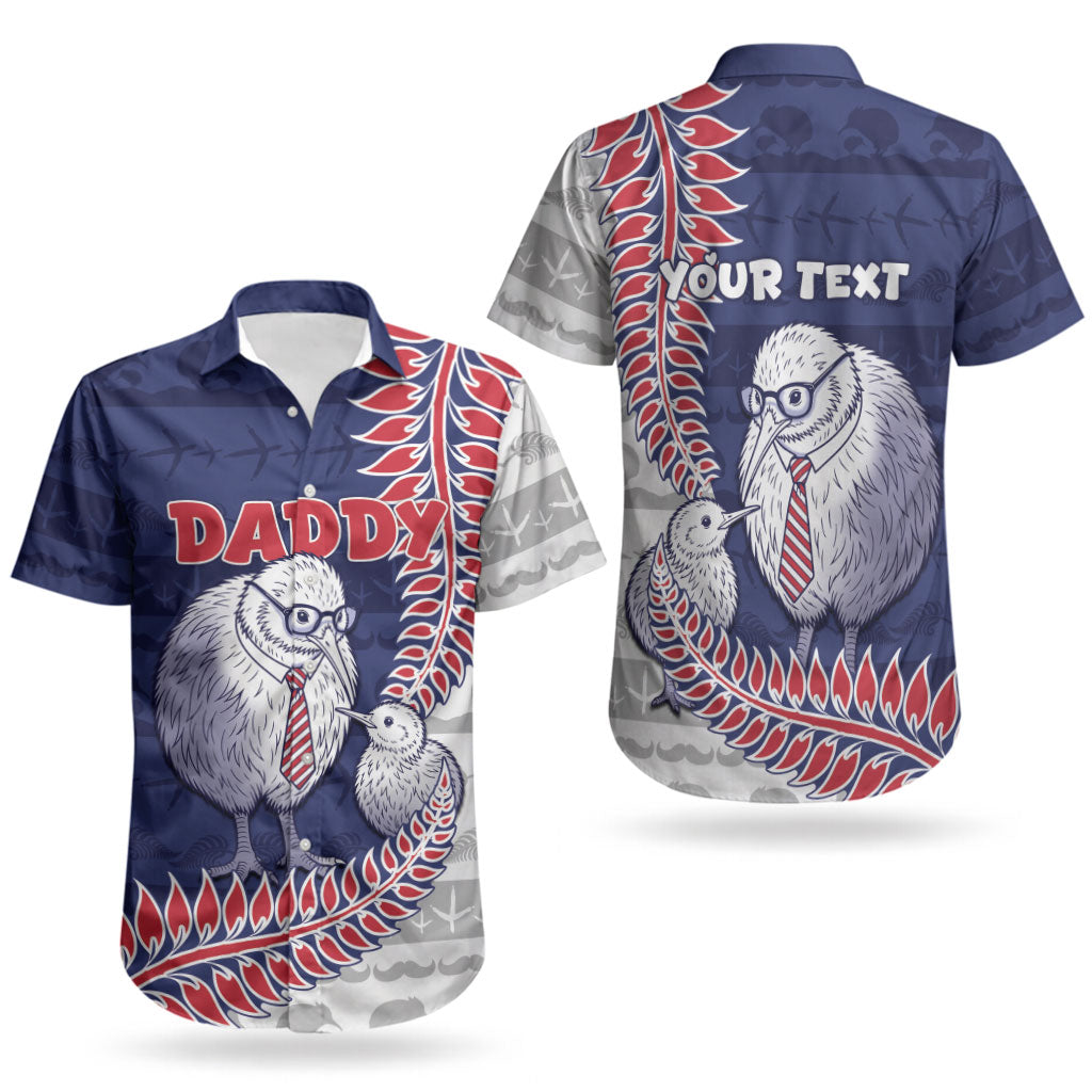 Personalised New Zealand Father's Day Couples Matching Off Shoulder Maxi Dress and Hawaiian Shirt Daddy Kiwi Bird Silver Ferns