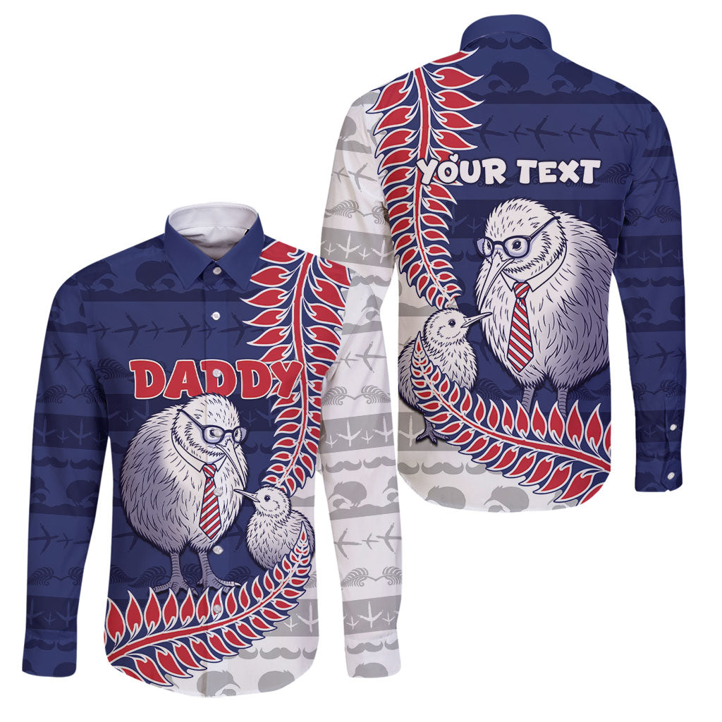 Personalised New Zealand Father's Day Family Matching Off The Shoulder Long Sleeve Dress and Hawaiian Shirt Daddy Kiwi Bird Silver Ferns