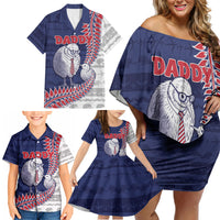 Personalised New Zealand Father's Day Family Matching Off Shoulder Short Dress and Hawaiian Shirt Daddy Kiwi Bird Silver Ferns