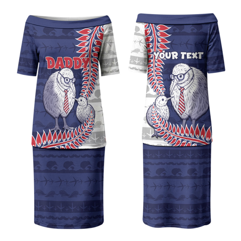 Personalised New Zealand Father's Day Family Matching Puletasi and Hawaiian Shirt Daddy Kiwi Bird Silver Ferns