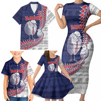 Personalised New Zealand Father's Day Family Matching Short Sleeve Bodycon Dress and Hawaiian Shirt Daddy Kiwi Bird Silver Ferns