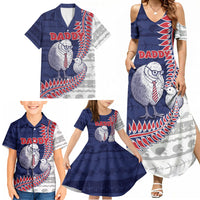 Personalised New Zealand Father's Day Family Matching Summer Maxi Dress and Hawaiian Shirt Daddy Kiwi Bird Silver Ferns