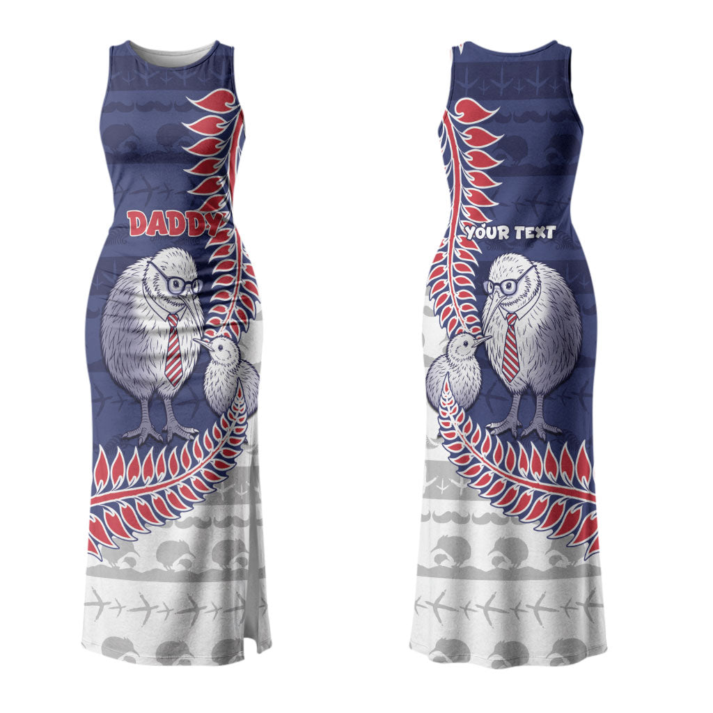 Personalised New Zealand Father's Day Family Matching Tank Maxi Dress and Hawaiian Shirt Daddy Kiwi Bird Silver Ferns