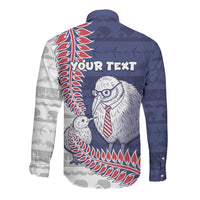 Personalised New Zealand Father's Day Long Sleeve Button Shirt Daddy Kiwi Bird Silver Ferns
