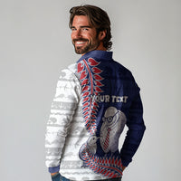 Personalised New Zealand Father's Day Long Sleeve Polo Shirt Daddy Kiwi Bird Silver Ferns