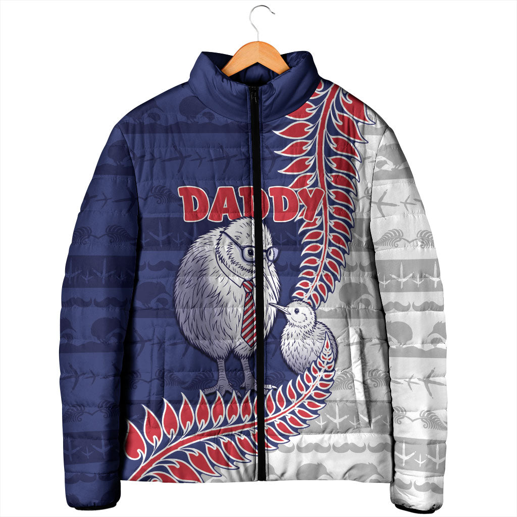 Personalised New Zealand Father's Day Padded Jacket Daddy Kiwi Bird Silver Ferns