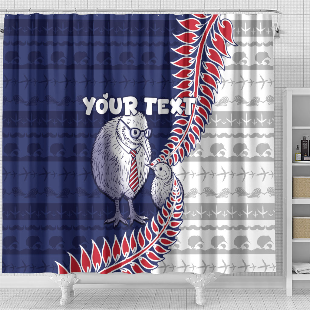 Personalised New Zealand Father's Day Shower Curtain Daddy Kiwi Bird Silver Ferns