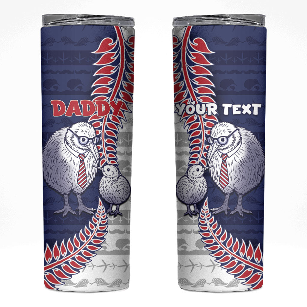 Personalised New Zealand Father's Day Skinny Tumbler Daddy Kiwi Bird Silver Ferns