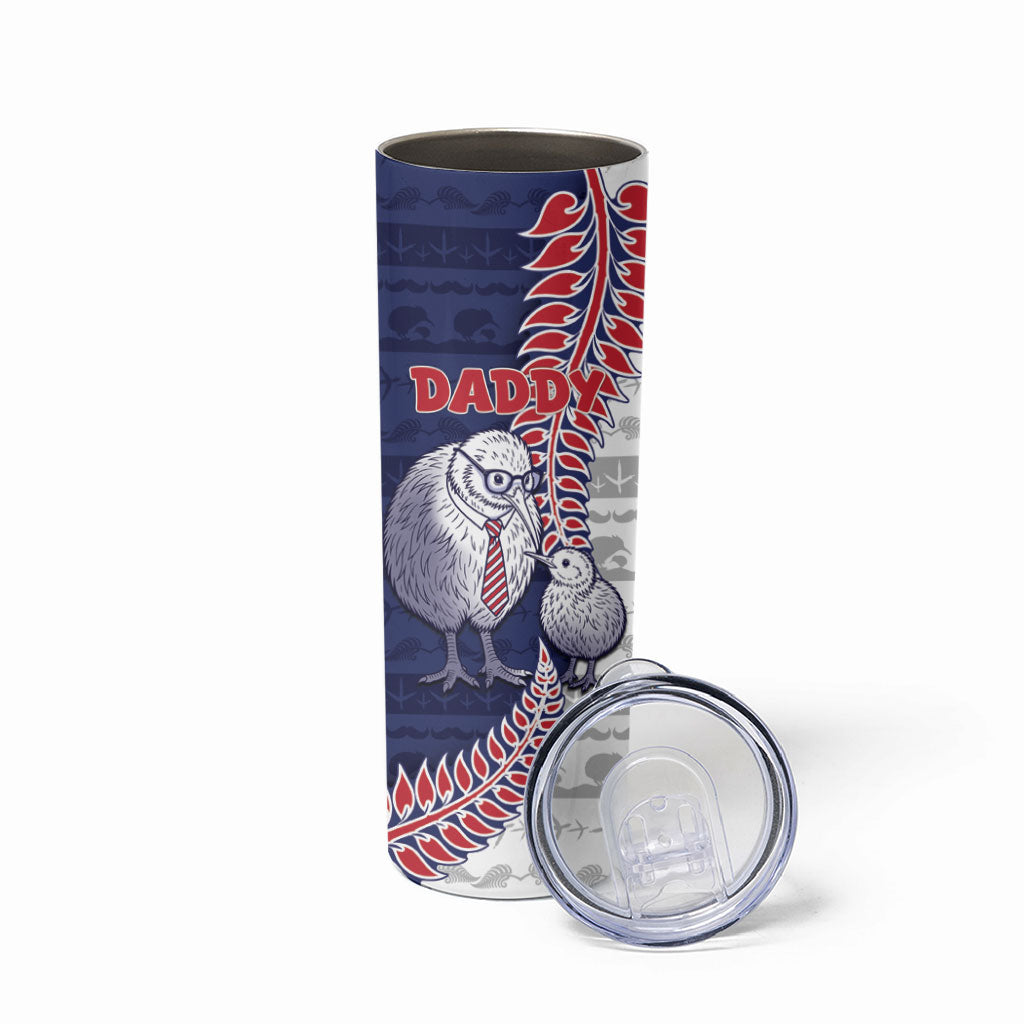 Personalised New Zealand Father's Day Skinny Tumbler Daddy Kiwi Bird Silver Ferns