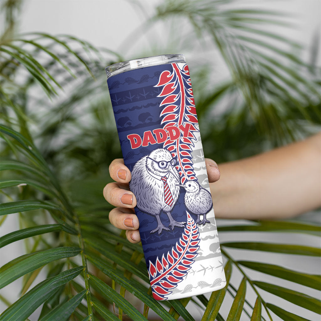 Personalised New Zealand Father's Day Skinny Tumbler Daddy Kiwi Bird Silver Ferns