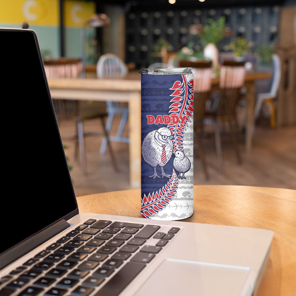 Personalised New Zealand Father's Day Skinny Tumbler Daddy Kiwi Bird Silver Ferns