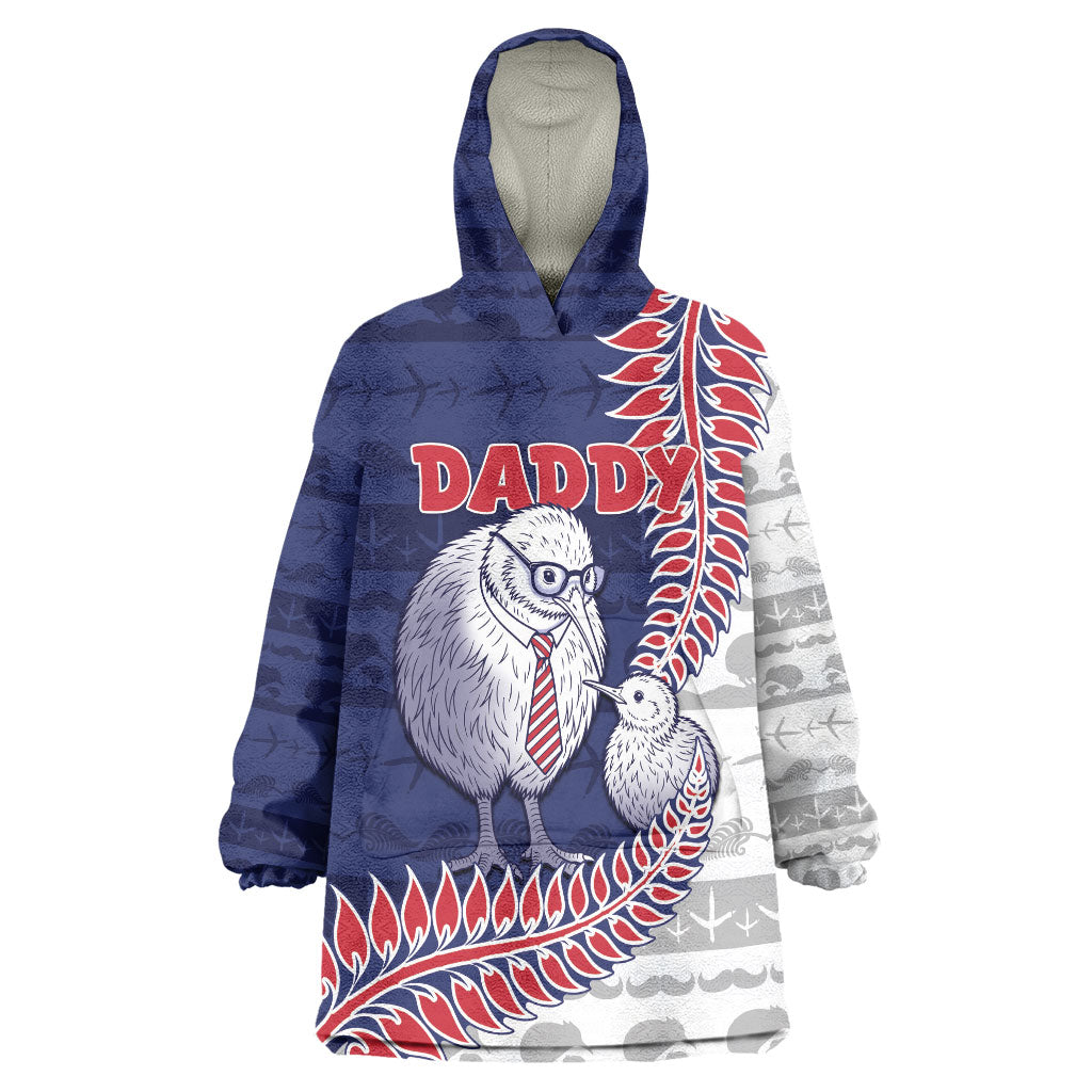 Personalised New Zealand Father's Day Wearable Blanket Hoodie Daddy Kiwi Bird Silver Ferns