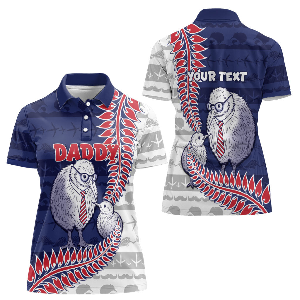 Personalised New Zealand Father's Day Women Polo Shirt Daddy Kiwi Bird Silver Ferns