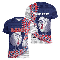 Personalised New Zealand Father's Day Women V-Neck T-Shirt Daddy Kiwi Bird Silver Ferns