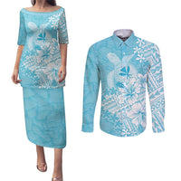 Hawaii Kanaka Maoli Couples Matching Puletasi and Long Sleeve Button Shirt Polynesian Turtle Tattoo