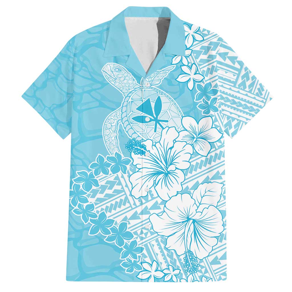 Hawaii Kanaka Maoli Family Matching Off Shoulder Short Dress and Hawaiian Shirt Polynesian Turtle Tattoo DT05 Dad's Shirt - Short Sleeve Blue - Polynesian Pride