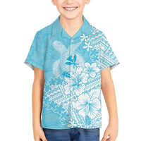 Hawaii Kanaka Maoli Family Matching Off Shoulder Short Dress and Hawaiian Shirt Polynesian Turtle Tattoo DT05 Son's Shirt Blue - Polynesian Pride