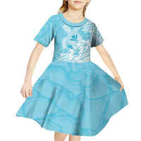 Hawaii Kanaka Maoli Kid Short Sleeve Dress Polynesian Turtle Tattoo
