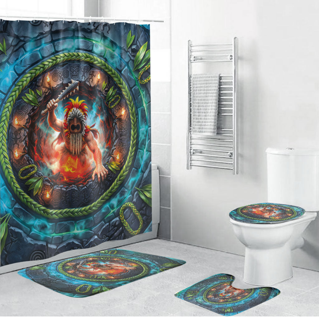3D Illusion Nightmarchers Halloween Bathroom Set Hawaiian Warrior Spirit Lava Portal
