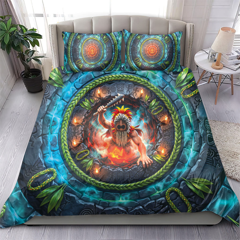 3D Illusion Nightmarchers Halloween Bedding Set Hawaiian Warrior Spirit Lava Portal