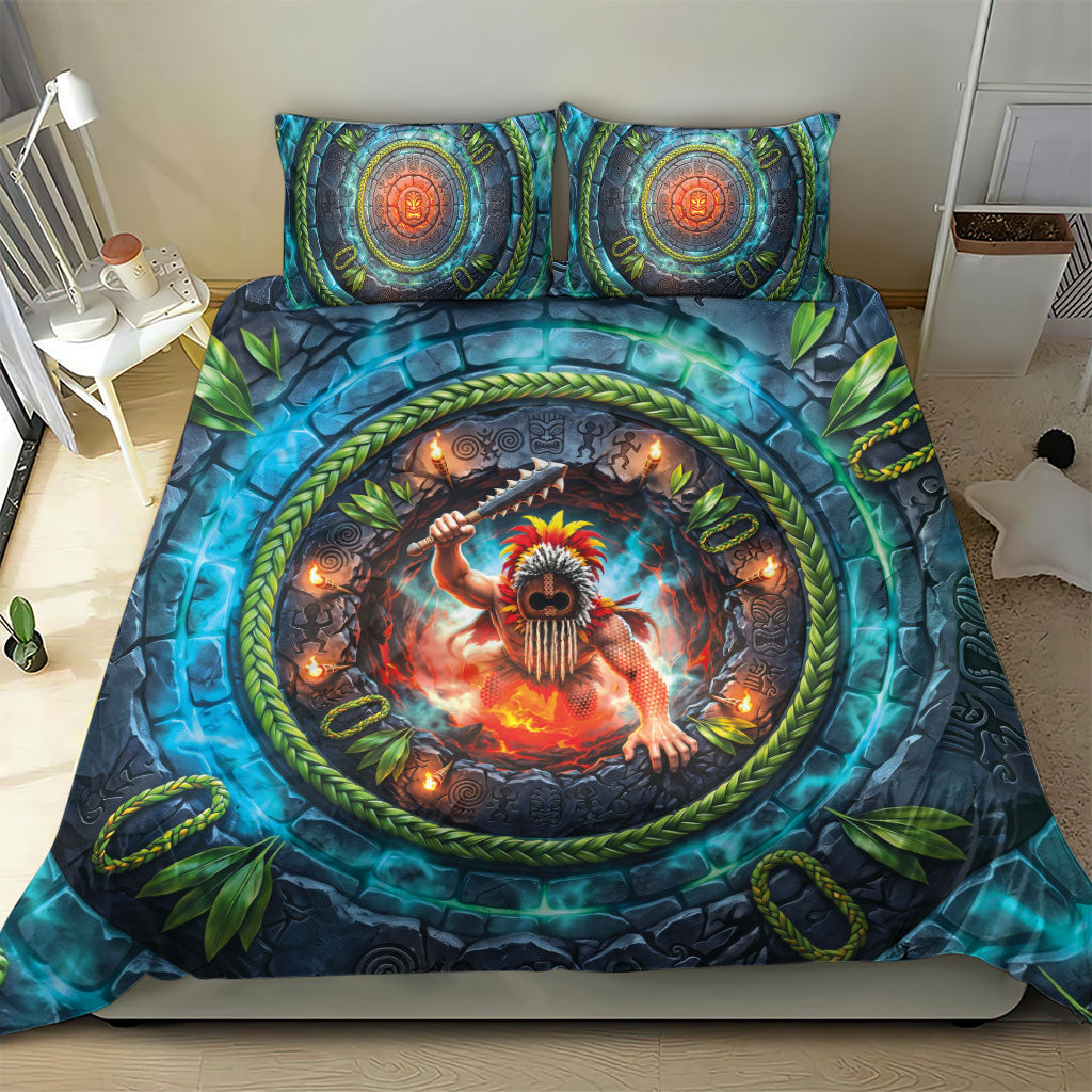 3D Illusion Nightmarchers Halloween Bedding Set Hawaiian Warrior Spirit Lava Portal