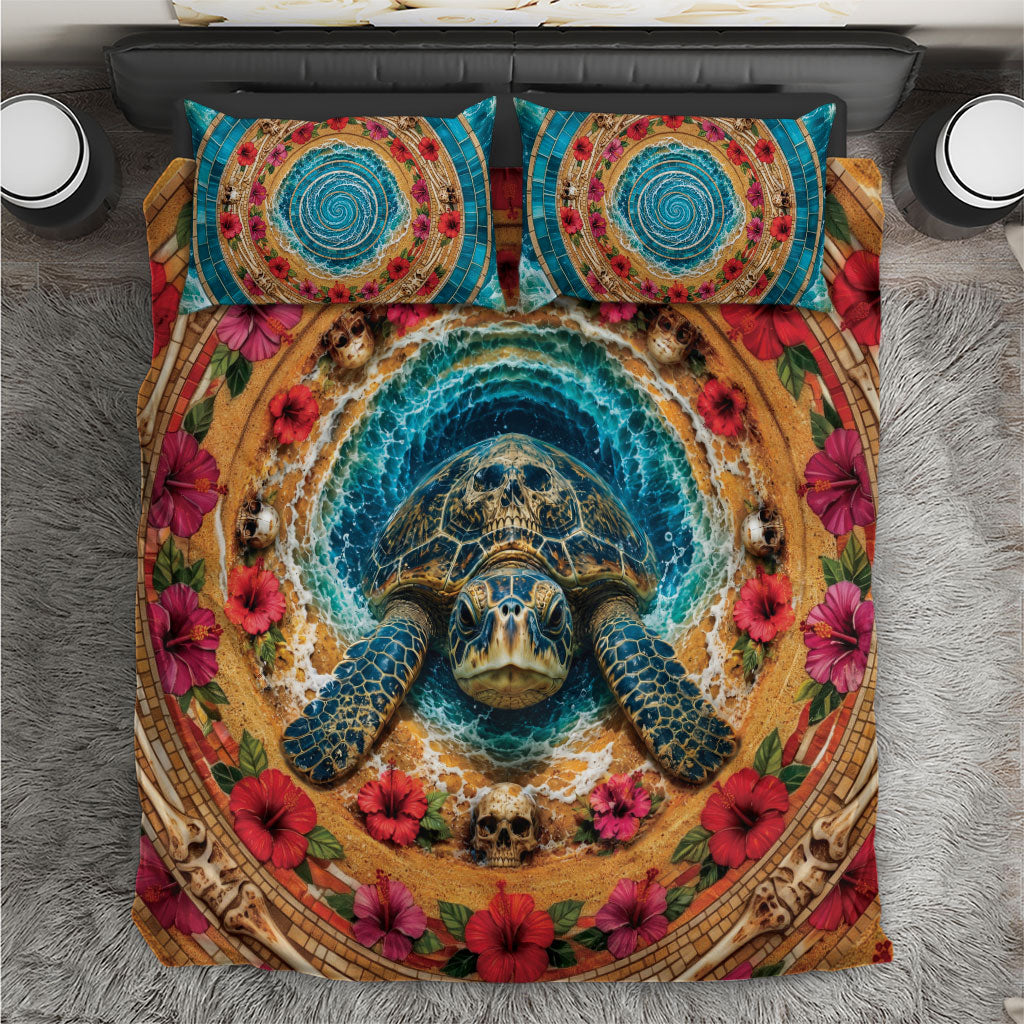3D Illusion Honu Halloween Bedding Set Hawaiian Sea Turtle Skull Shell Vortex