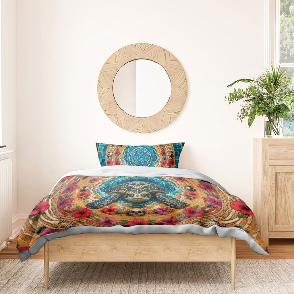 3D Illusion Honu Halloween Bedding Set Hawaiian Sea Turtle Skull Shell Vortex