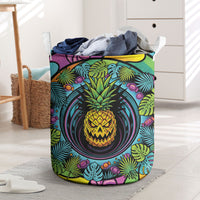 3D Illusion Pineapple Jack O Lantern Halloween Laundry Basket Tropical Spooky Fruit Monstera Swirl