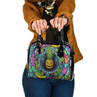3D Illusion Pineapple Jack O Lantern Halloween Shoulder Handbag Tropical Spooky Fruit Monstera Swirl