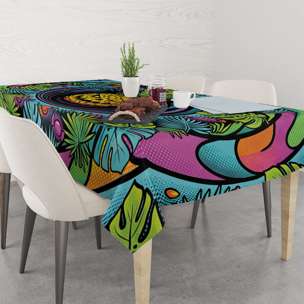 3D Illusion Pineapple Jack O Lantern Halloween Tablecloth Tropical Spooky Fruit Monstera Swirl