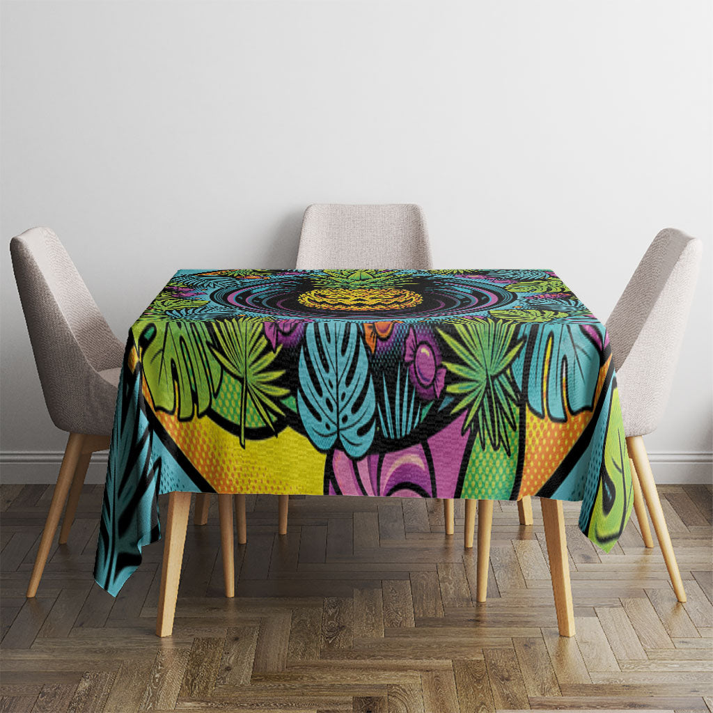 3D Illusion Pineapple Jack O Lantern Halloween Tablecloth Tropical Spooky Fruit Monstera Swirl