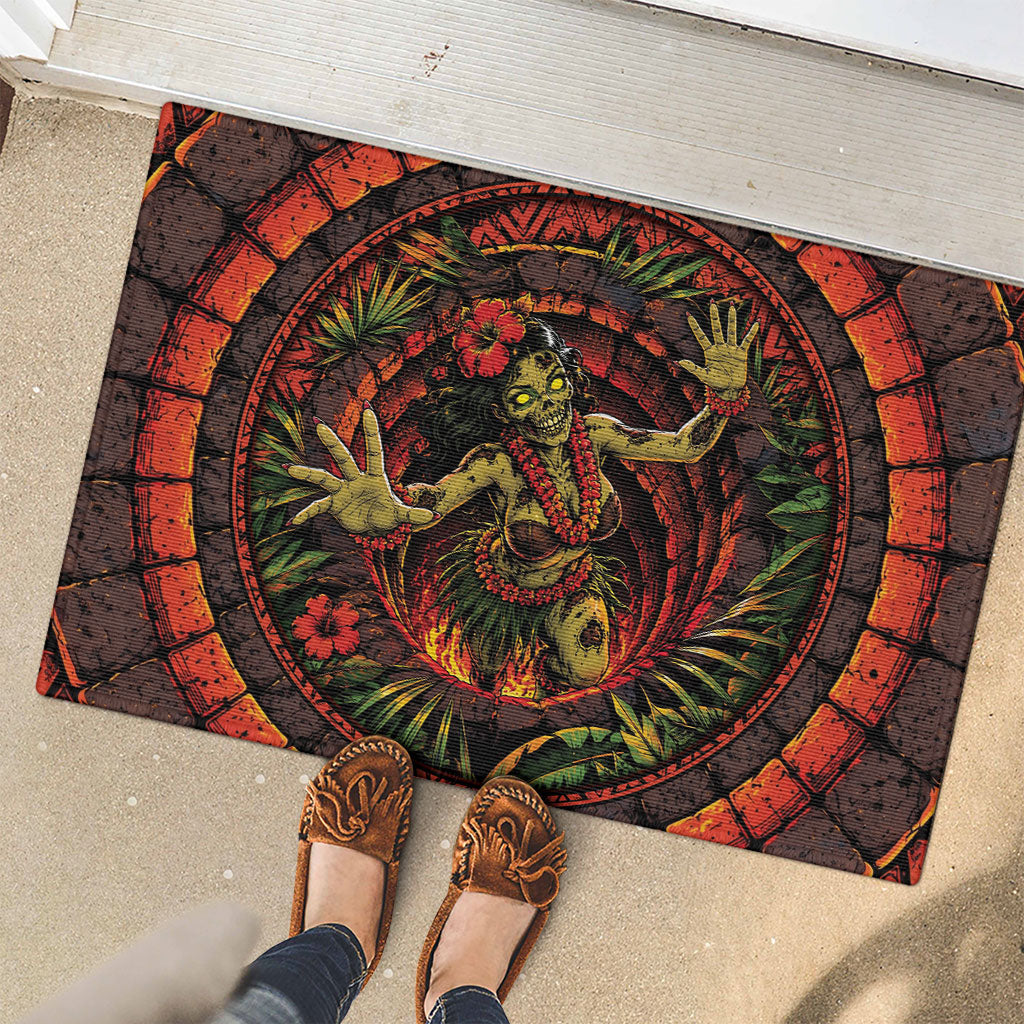 3D Illusion Hula Zombie Halloween Rubber Doormat Hawaiian Undead Dancer Volcano Stone Well