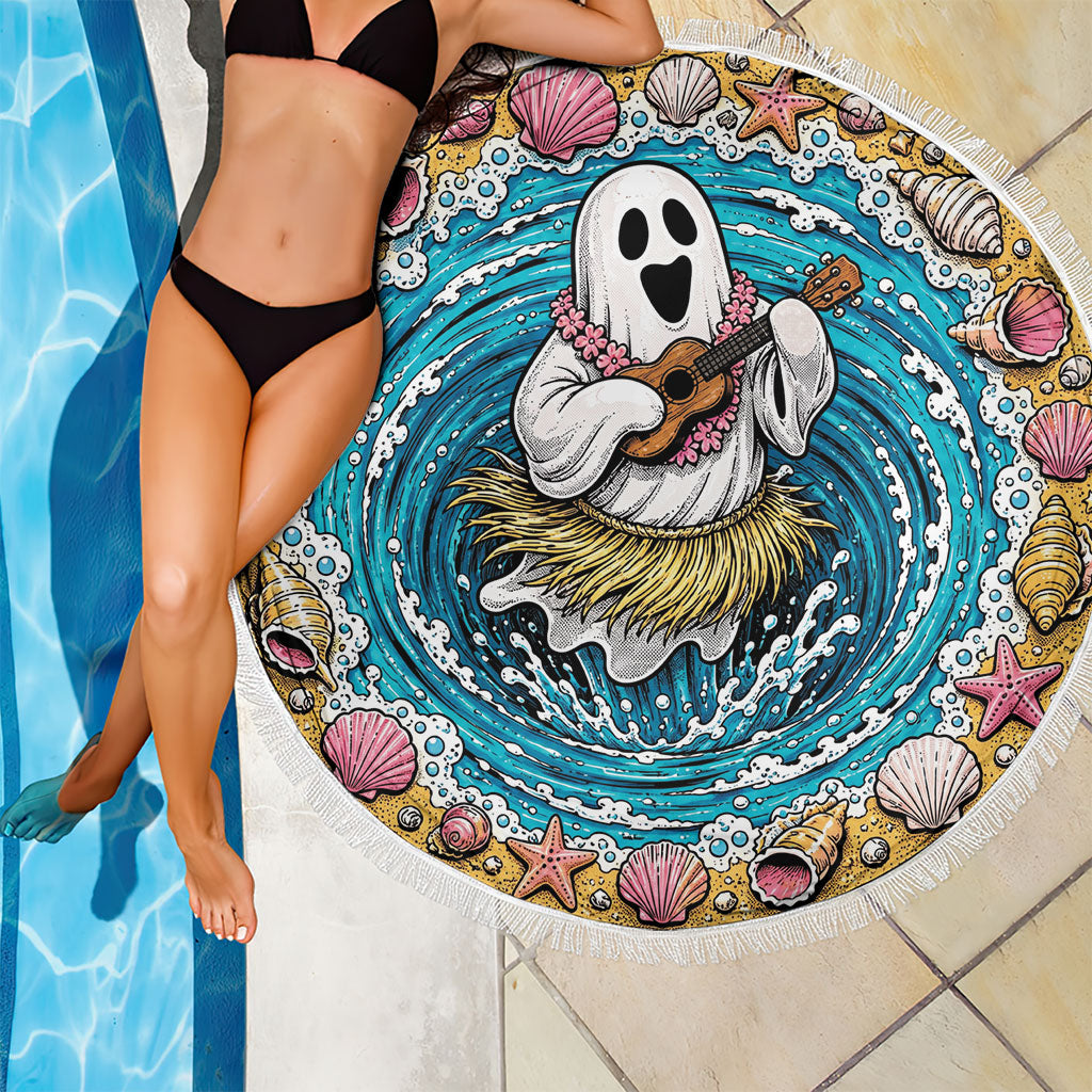 3D Illusion Hula Ghost Halloween Beach Blanket Hawaiian Ukulele Spirit Ocean Vortex