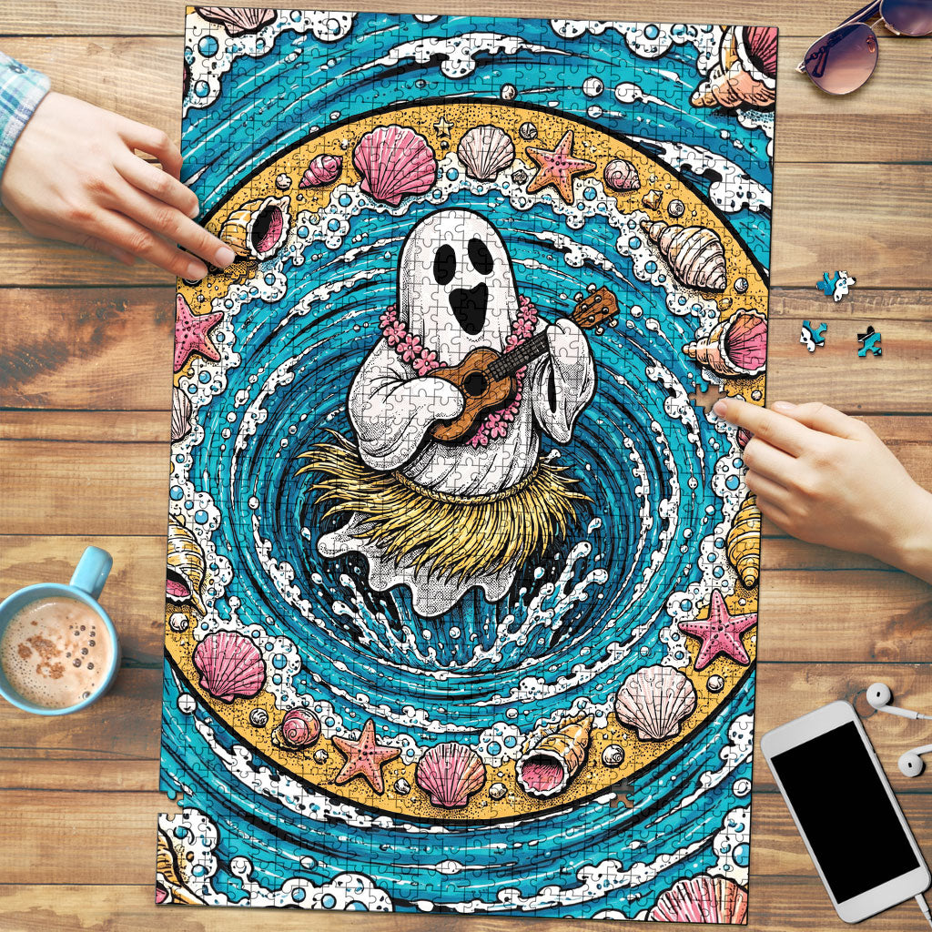 3D Illusion Hula Ghost Halloween Puzzle Hawaiian Ukulele Spirit Ocean Vortex
