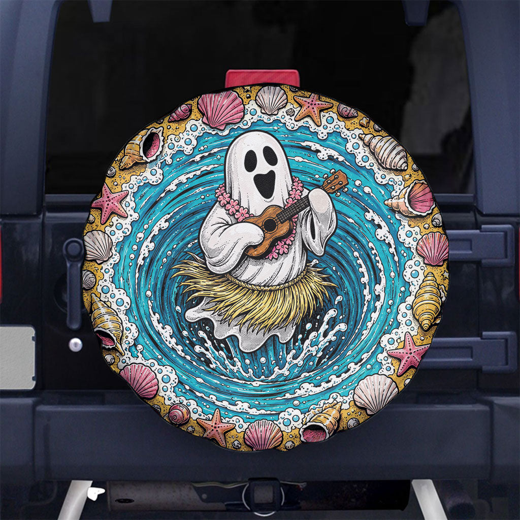 3D Illusion Hula Ghost Halloween Spare Tire Cover Hawaiian Ukulele Spirit Ocean Vortex